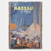 Vintage Bahamas Travel Art, Fly Nassau by Clipper