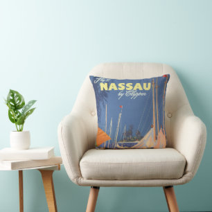 Vintage Bahamas Travel Art, Fly Nassau by Clipper  Throw Pillow