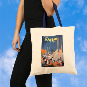 Vintage Bahamas Travel Art, Fly Nassau by Clipper Tote Bag