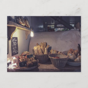 Vintage bakery and pastry shop interior design postcard