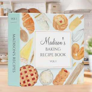 Vintage Baking Pastry Watercolor Recipe Cookbook Binder