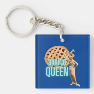 Vintage Baking Queen on Blue Keychain