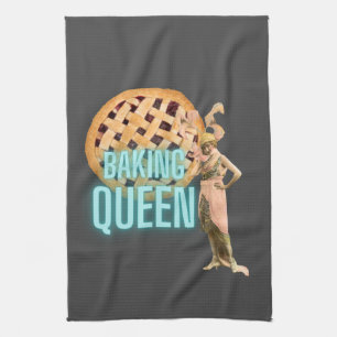 Vintage Baking Queen on Gray  Kitchen Towel