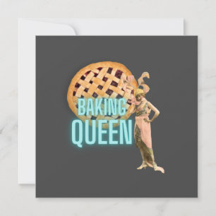 Vintage Baking Queen on Grey Flat Greeting Card