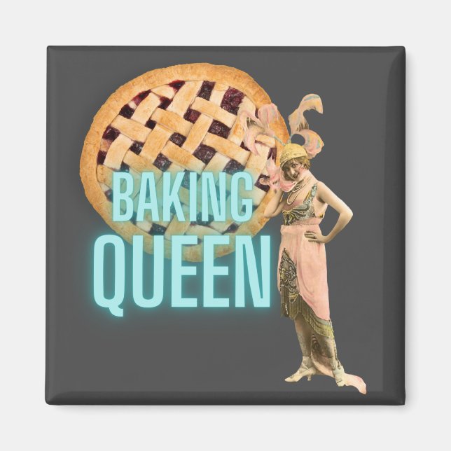 Vintage Baking Queen on Grey Magnet (Front)