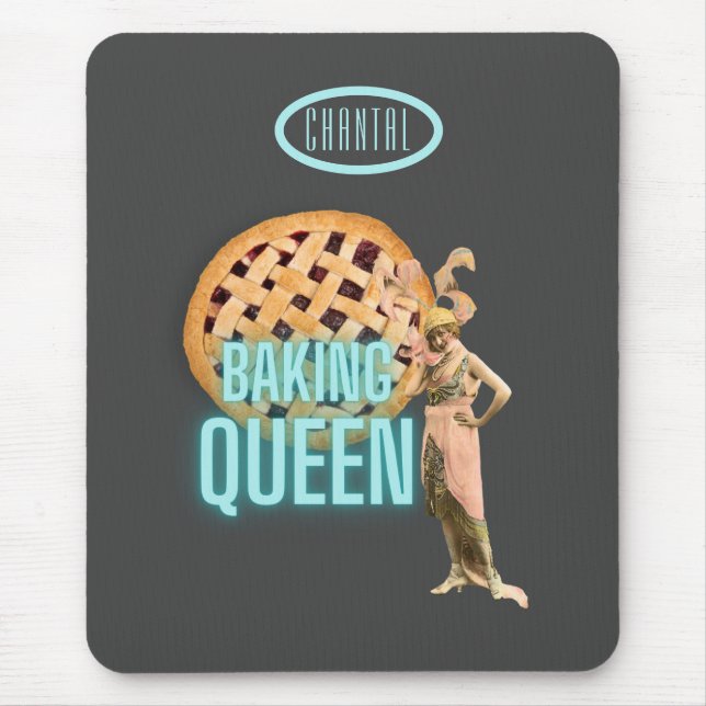 Vintage Baking Queen on Grey Personalized  Mouse Pad (Front)