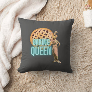 Vintage Baking Queen on Grey Throw Pillow
