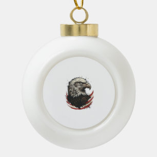 Vintage Bald Eagle Patriotic Engraving Shirt Desig Ceramic Ball Christmas Ornament