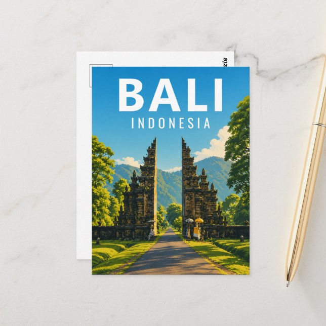 Vintage Bali Postcard – Handara Gate (Front/Back In Situ)