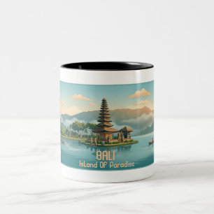 Vintage Bali Ulun Danu Beratan Lake Temple Travel Two-Tone Coffee Mug