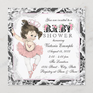 Vintage Ballerina Lace Pink and Black Baby Shower Invitation