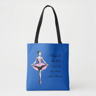 Vintage Ballerina & Tutu Quote Cobalt Blue Tote Bag