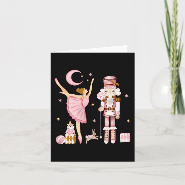 Vintage Ballet Nutcracker Christmas Pink Xmas Wome Card (Front)