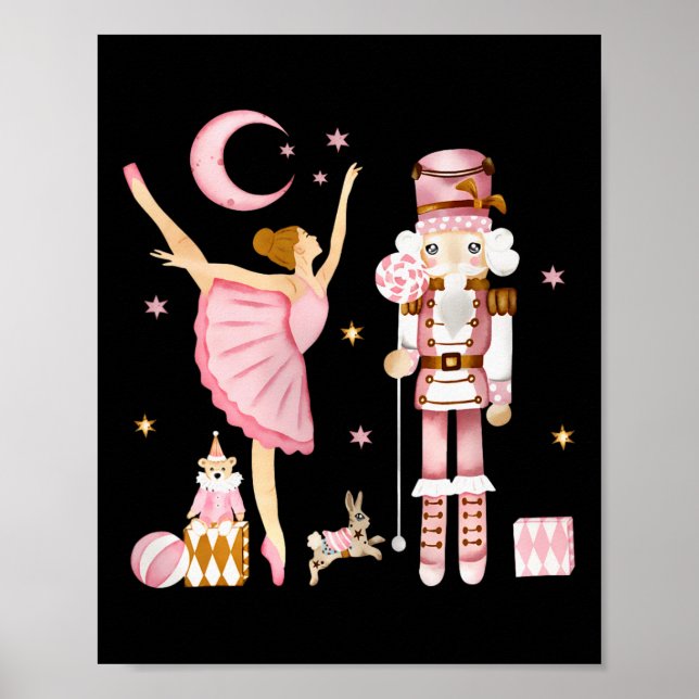 Vintage Ballet Nutcracker Christmas Pink Xmas Wome Poster (Front)