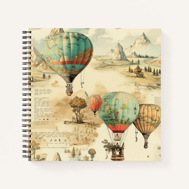 Vintage Balloon Wilderness Map Mountain Notebook (Front)