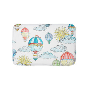 Vintage Balloons: Whimsical Watercolor Seamless. Bath Mat