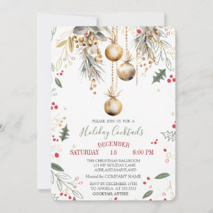 Vintage Balls Holly Berry Company Christmas  Invitation