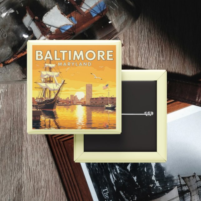 Vintage Baltimore Maryland 2 Inch Square Button (Creator Uploaded)