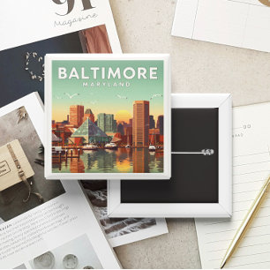 Vintage Baltimore Maryland 2 Inch Square Button
