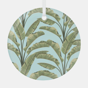 Vintage Banana Leaves: Tropical Seamless. Glass Ornament