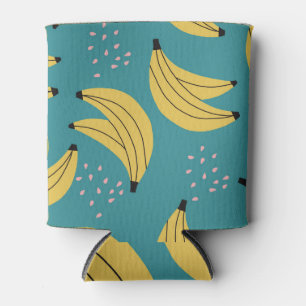 Vintage banana pattern, blue background. can cooler
