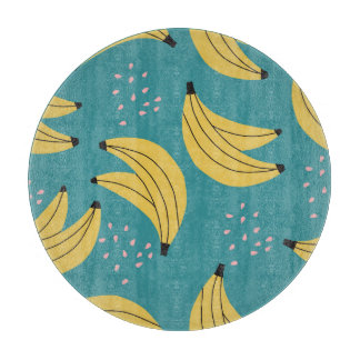 Vintage banana pattern, blue background. cutting board