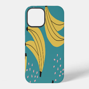Vintage banana pattern, blue background. iPhone 12 case