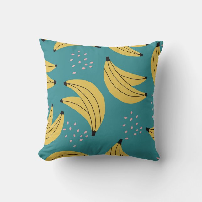 Vintage banana pattern, blue background. throw pillow (Front)