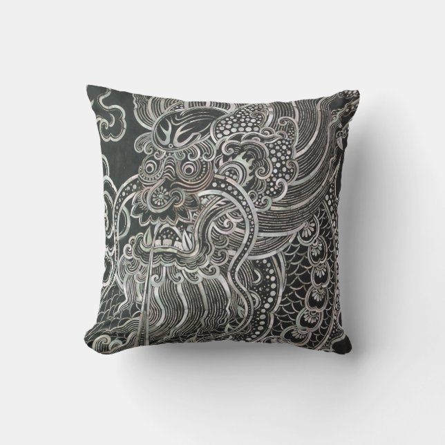 Vintage Bangkok Dragon Throw Pillow (Front)