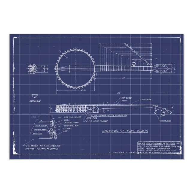 Vintage Banjo Blueprints Poster (Front)