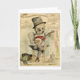 Vintage Banjo Playing Skeleton Card