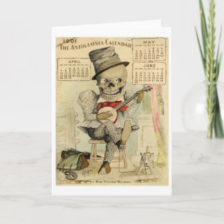 Vintage Banjo Playing Skeleton Card