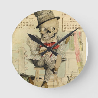 Vintage Banjo Playing Skeleton Round Clock
