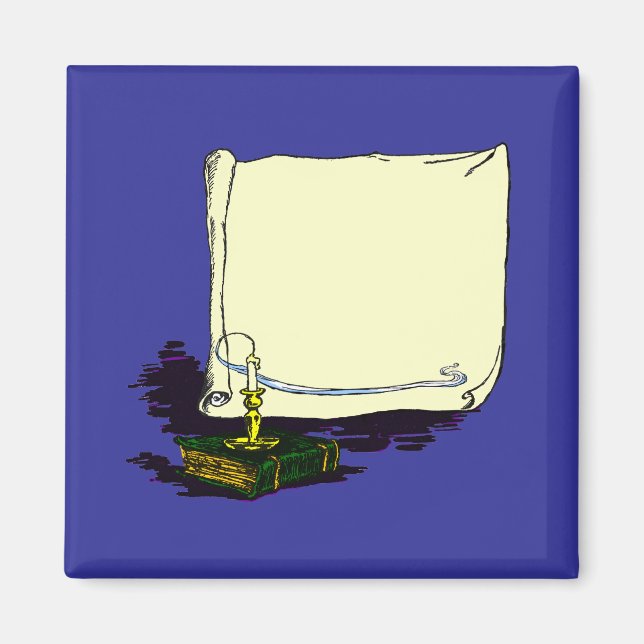 Vintage Banner and Book with Candle Template Magnet (Front)