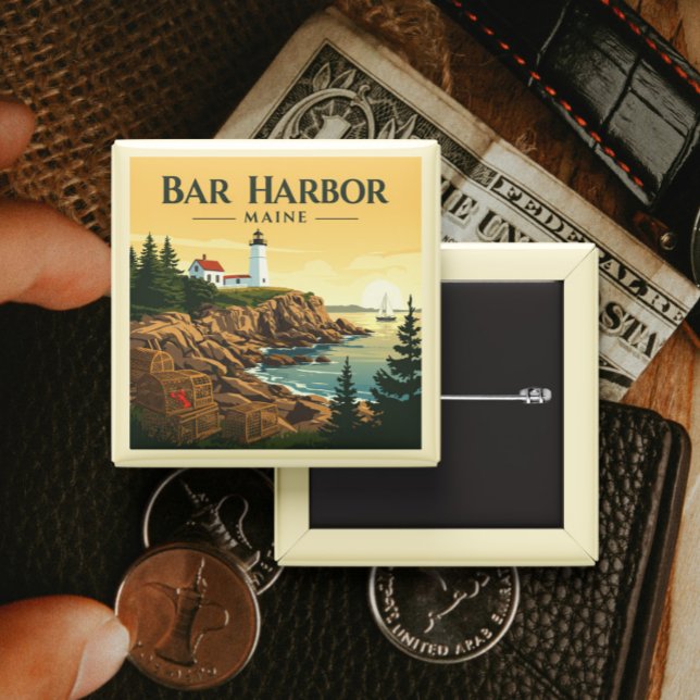 Vintage Bar Harbour Maine 2 Inch Square Button (Creator Uploaded)
