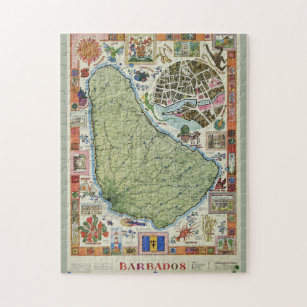 Vintage Barbados Island Map Jigsaw Puzzle