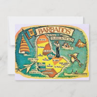 Vintage Barbados Map Postcard