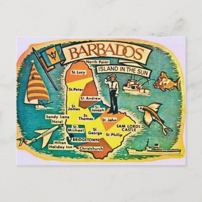 Vintage Barbados Map Postcard (Front)