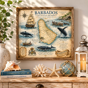 Vintage Barbados Nautical Map Wall art