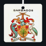 Vintage Barbados Postcard Metal Ornament<br><div class="desc">Great vintage hand-drawn colourful Barbados postcard showing the coat of arms and a map of the island.</div>