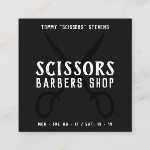 Vintage barber shop black white retro scissor logo square business card