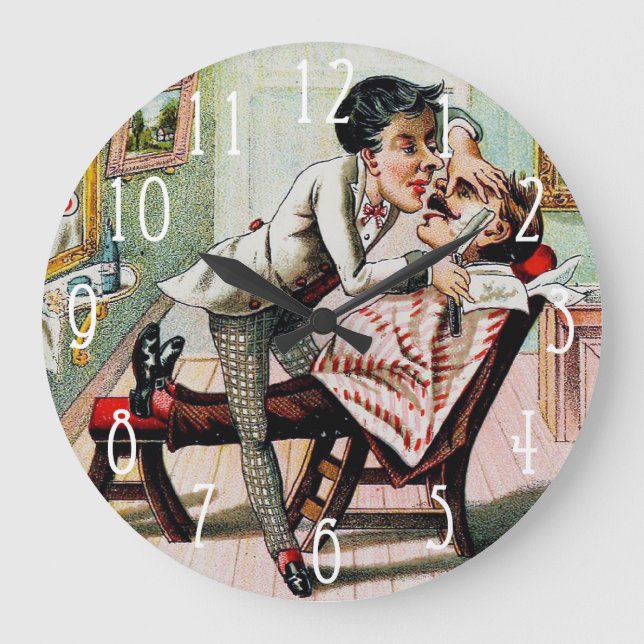 Vintage Barber Shop Shaving Large Clock (Front)