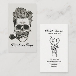 Vintage Barber Shop Skull Scissors Business Card
