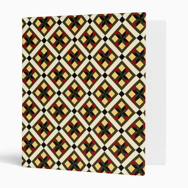Vintage Barcelona Red Yellow Green chequered Art Binder (Front/Inside)
