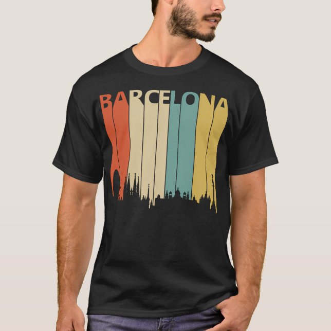 Vintage Barcelona Skyline Silhouette T-Shirt (Front)