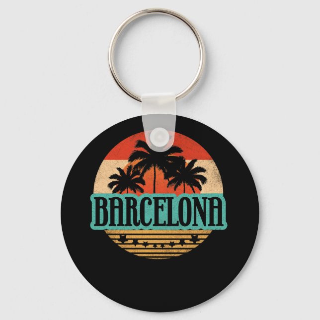 Vintage Barcelona Spain Souvenir Sunset Keychain (Front)