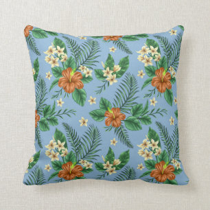 Vintage Barkcloth-look Blue and Orange Pillow