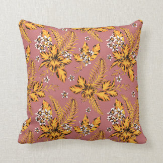 Vintage Barkcloth-look Mustard and Coral Pillow