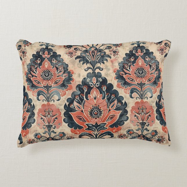 Vintage Barkcloth Textile Design Accent Pillow (Front)