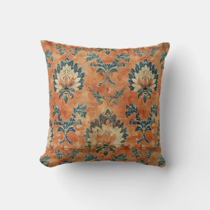 Vintage Barkcloth with Terracotta Background Throw Pillow